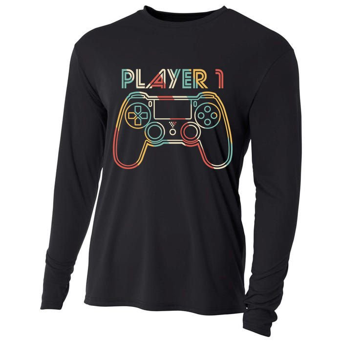 Retro Matching Player 1 Video Gamer Cooling Performance Long Sleeve Crew