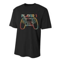 Retro Matching Player 1 Video Gamer Youth Performance Sprint T-Shirt