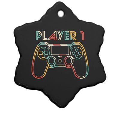 Retro Matching Player 1 Video Gamer Ceramic Star Ornament