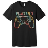 Retro Matching Player 1 Video Gamer Premium T-Shirt