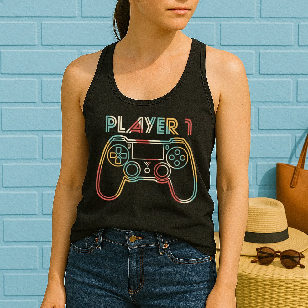 Retro Matching Player 1 Video Gamer Womens Tank Top