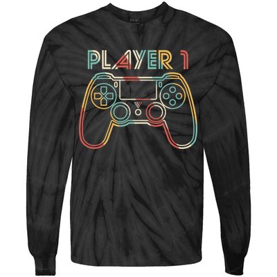 Retro Matching Player 1 Video Gamer Tie-Dye Long Sleeve Shirt