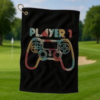 Retro Matching Player 1 Video Gamer Golf Towel