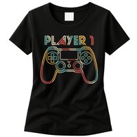 Retro Matching Player 1 Video Gamer Womens T-Shirt