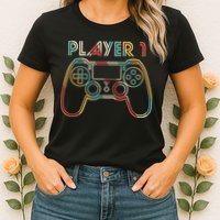 Retro Matching Player 1 Video Gamer Womens T-Shirt
