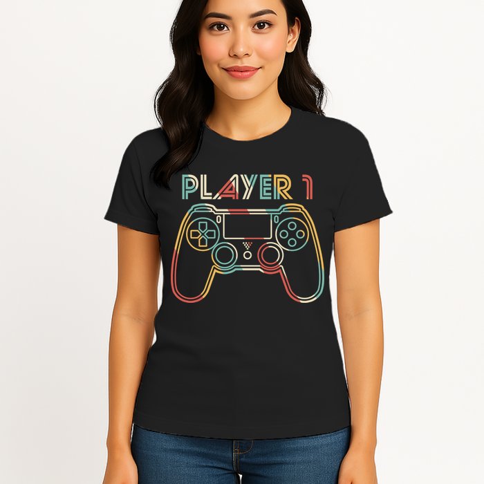 Retro Matching Player 1 Video Gamer Womens T-Shirt
