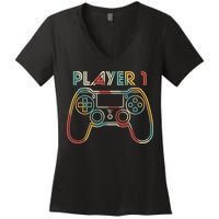 Retro Matching Player 1 Video Gamer Women's V-Neck T-Shirt