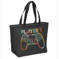 Retro Matching Player 1 Video Gamer Zip Tote Bag