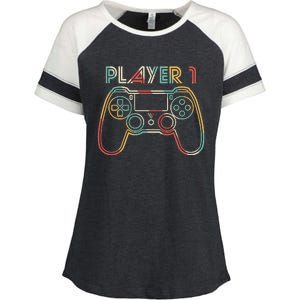 Retro Matching Player 1 Video Gamer Enza Ladies Jersey Colorblock Tee