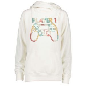 Retro Matching Player 1 Video Gamer Womens Funnel Neck Pullover Hood