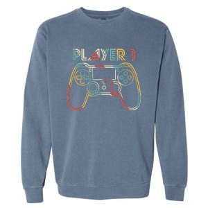 Retro Matching Player 1 Video Gamer Garment-Dyed Sweatshirt