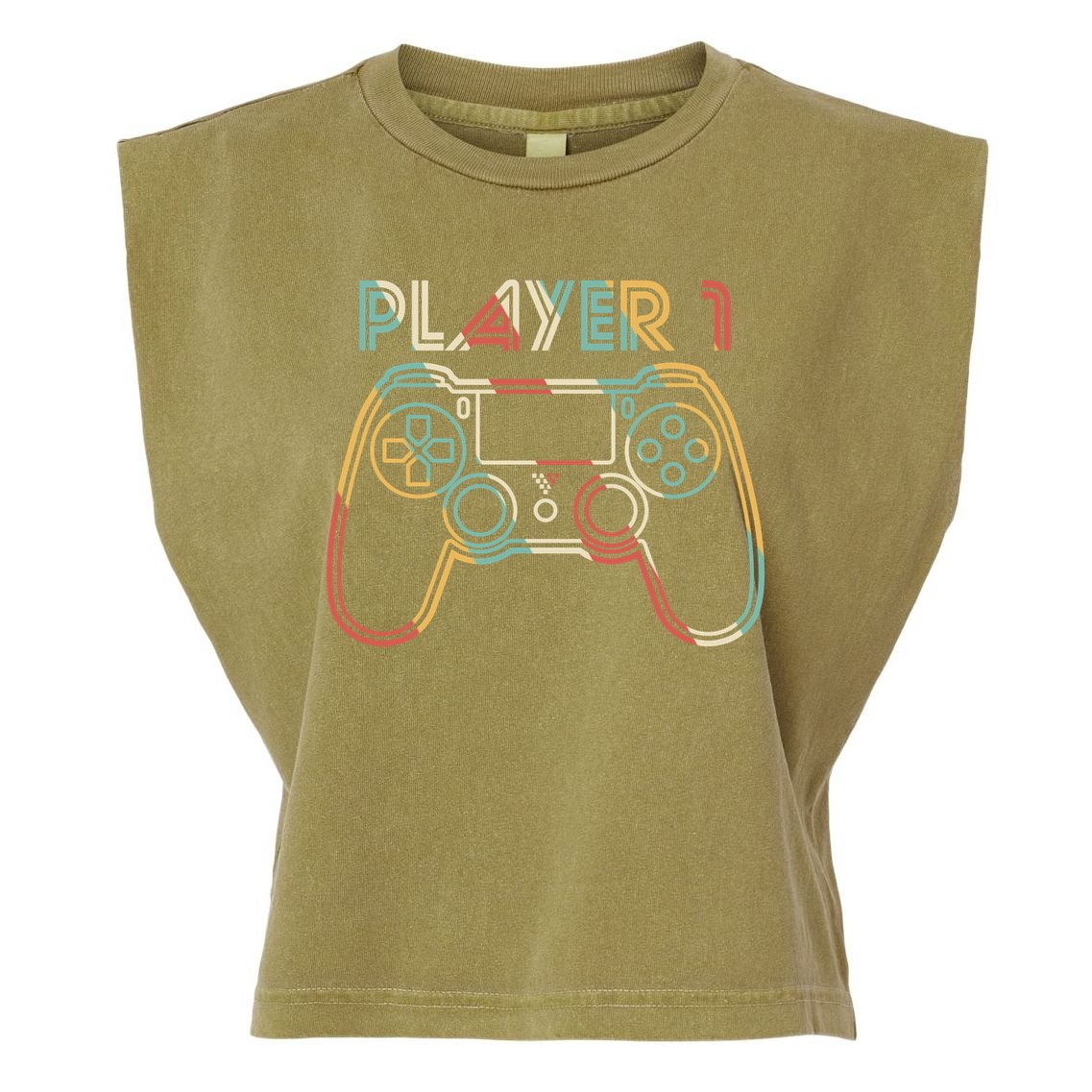 Retro Matching Player 1 Video Gamer Garment-Dyed Women's Muscle Tee