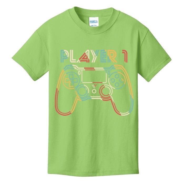 Retro Matching Player 1 Video Gamer Kids T-Shirt