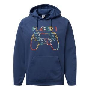 Retro Matching Player 1 Video Gamer Performance Fleece Hoodie