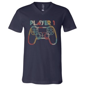 Retro Matching Player 1 Video Gamer V-Neck T-Shirt