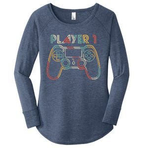 Retro Matching Player 1 Video Gamer Women's Perfect Tri Tunic Long Sleeve Shirt