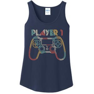 Retro Matching Player 1 Video Gamer Ladies Essential Tank