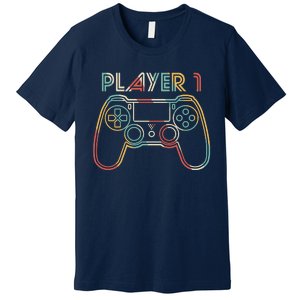 Retro Matching Player 1 Video Gamer Premium T-Shirt