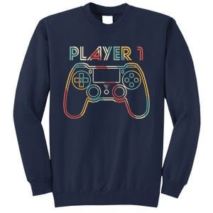 Retro Matching Player 1 Video Gamer Tall Sweatshirt