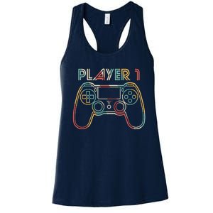 Retro Matching Player 1 Video Gamer Women's Racerback Tank