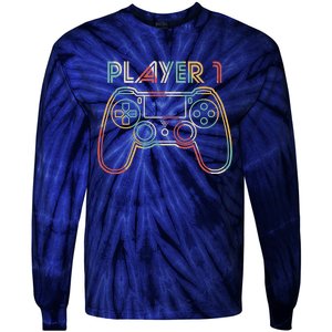 Retro Matching Player 1 Video Gamer Tie-Dye Long Sleeve Shirt