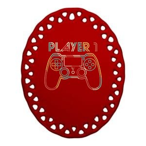 Retro Matching Player 1 Video Gamer Ceramic Oval Ornament