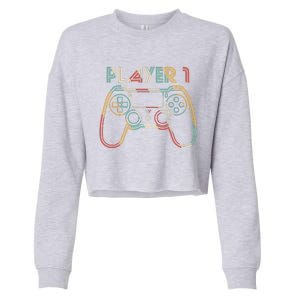 Retro Matching Player 1 Video Gamer Cropped Pullover Crew