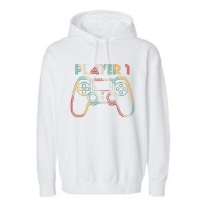 Retro Matching Player 1 Video Gamer Garment-Dyed Fleece Hoodie