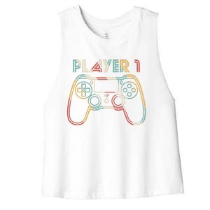 Retro Matching Player 1 Video Gamer Women's Racerback Cropped Tank