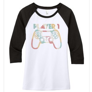 Retro Matching Player 1 Video Gamer Women's Tri-Blend 3/4-Sleeve Raglan Shirt