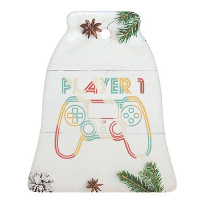 Retro Matching Player 1 Video Gamer Ceramic Bell Ornament