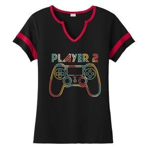 Retro Matching Player 2 Video Gamer Ladies Halftime Notch Neck Tee