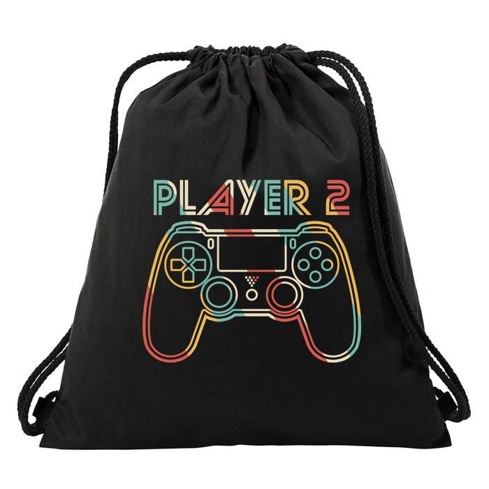 Retro Matching Player 2 Video Gamer Drawstring Bag