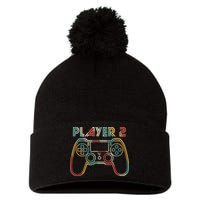 Retro Matching Player 2 Video Gamer Pom Pom 12in Knit Beanie