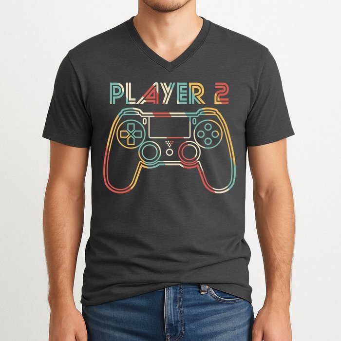 Retro Matching Player 2 Video Gamer V-Neck T-Shirt