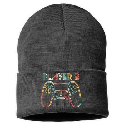 Retro Matching Player 2 Video Gamer Sustainable Knit Beanie