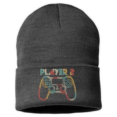 Retro Matching Player 2 Video Gamer Sustainable Knit Beanie