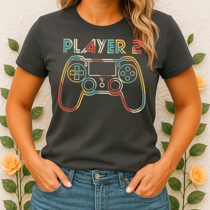 Retro Matching Player 2 Video Gamer Womens T-Shirt