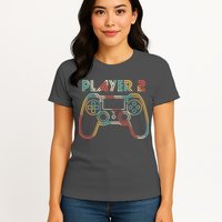 Retro Matching Player 2 Video Gamer Womens T-Shirt