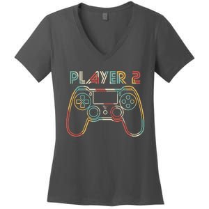 Retro Matching Player 2 Video Gamer Women's V-Neck T-Shirt