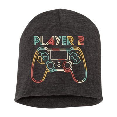 Retro Matching Player 2 Video Gamer Short Acrylic Beanie