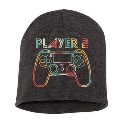 Retro Matching Player 2 Video Gamer Short Acrylic Beanie