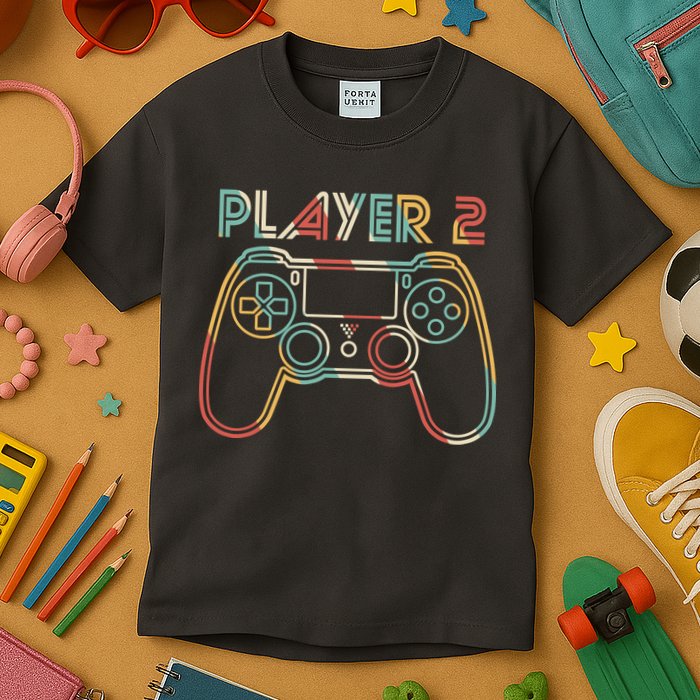 Retro Matching Player 2 Video Gamer Kids T-Shirt