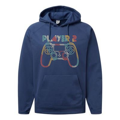 Retro Matching Player 2 Video Gamer Performance Fleece Hoodie