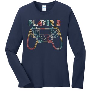 Retro Matching Player 2 Video Gamer Ladies Long Sleeve Shirt