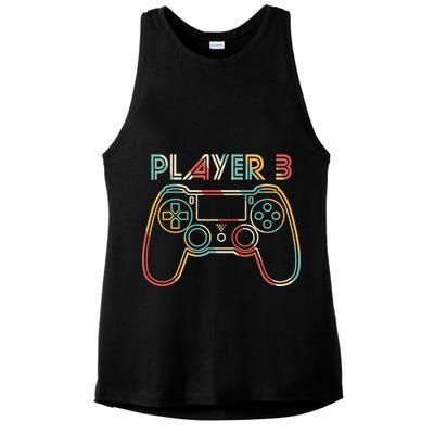 Retro Matching Player 3 Video Gamer Ladies PosiCharge Tri-Blend Wicking Tank