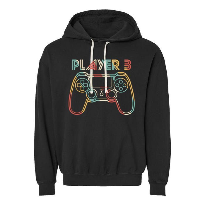 Retro Matching Player 3 Video Gamer Garment-Dyed Fleece Hoodie