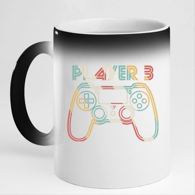 Retro Matching Player 3 Video Gamer 11oz Black Color Changing Mug