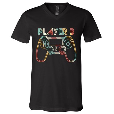 Retro Matching Player 3 Video Gamer V-Neck T-Shirt