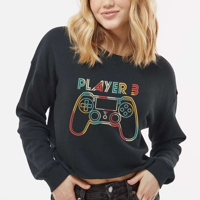 Retro Matching Player 3 Video Gamer Cropped Pullover Crew